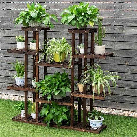 COSTWAY Étagère pour Plantes en Bois avec 9 Tablettes 125 x 25 x 114