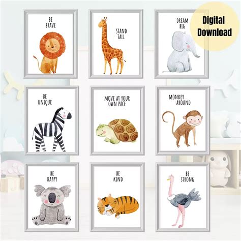 Nursery Wall Art Set Of 9 Digital Safari Nursery Prints Etsy De In