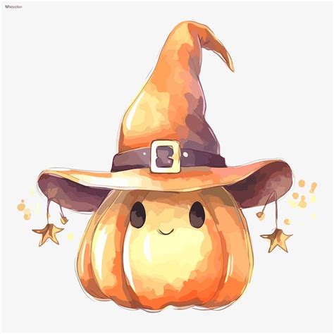 Premium Vector Hand Drawn Halloween Pumpkin With Witch Hat