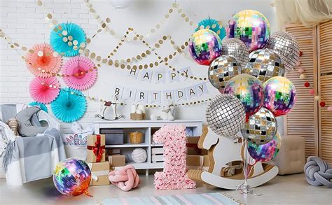 Disco Ball Balloons Kaluofan 9 PCS 22 Inches Disco Party Decorations