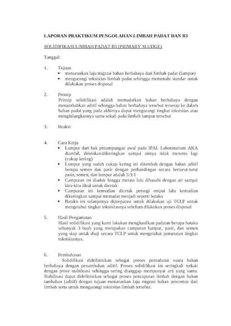 DOC 16949830 Laporan Praktikum Pengolahan Limbah Padat Dan B3