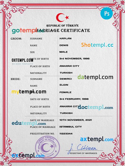 Turkey Marriage Certificate Psd Template Fully Editable Oxtempl We