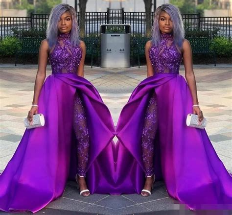 Royal Purple Halter Formal Jumpsuits For Prom With Sparkly Sequins And ...