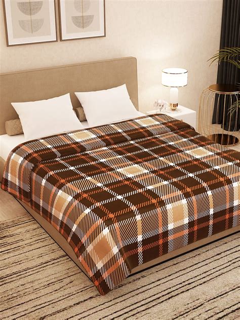 Buy Story Home Brown White Checked AC Room 300 GSM Double Bed Blanket