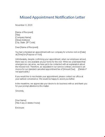 Free Missed Appointment Letter Template Notifying Letter Of A Missed Appointment