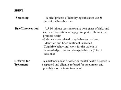 Ppt Screening Brief Intervention And Referral To Treatment Sbirt