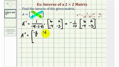 Ex Find The Inverse Of A 2x2 Matrix Using A Formula Youtube