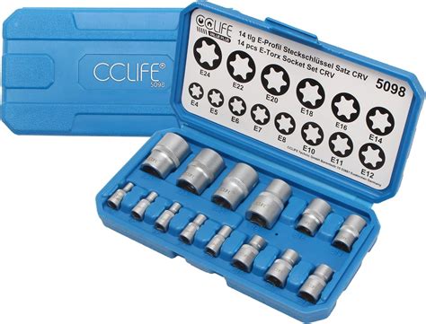 CCLIFE 14 pièces Coffret douilles torx femelle 1 4 3 8 1 2 Douille