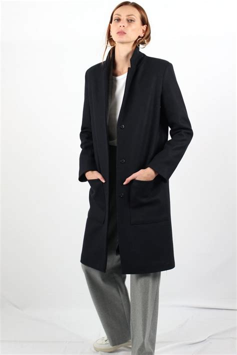 Manteau Droit Femme En Laine Bleu Marine Fabriqu En France Atode