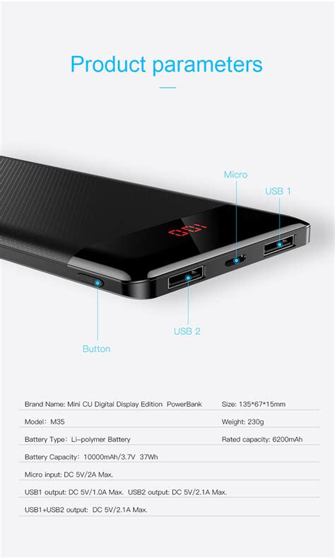 Baseus Mini Cu Digital Display Power Bank Mah Brandtech Pk