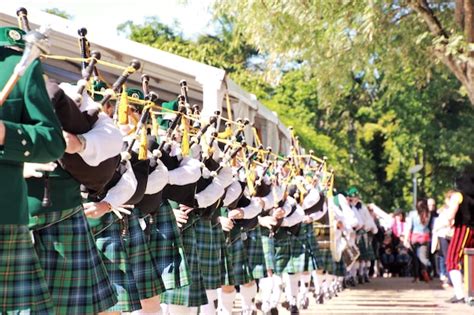 Premium Photo Musicians Playing Bagpipes During Event