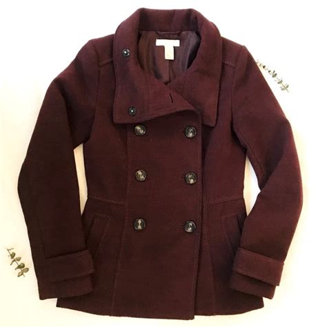 Handm Jackets And Coats Hm Maroon Peacoat Poshmark