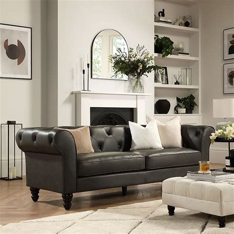 Oakham 3 Seater Chesterfield Sofa Vintage Grey Premium Faux Leather