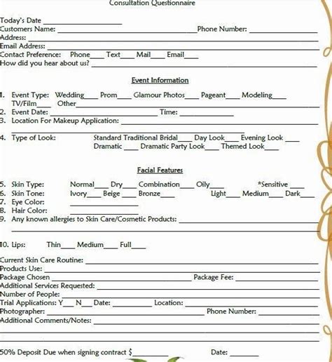 Esthetician Client Consultation Form Template Unique Makeup