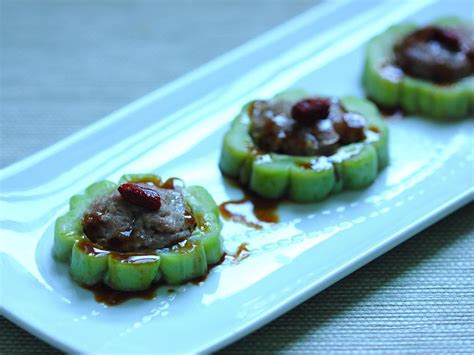 Stuffed Bitter Melon With Ground Pork Beef And Veal Soy Rice Fire