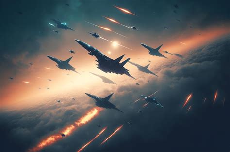 Premium Ai Image A Group Of Fighter Jets Flying In The Sky With A