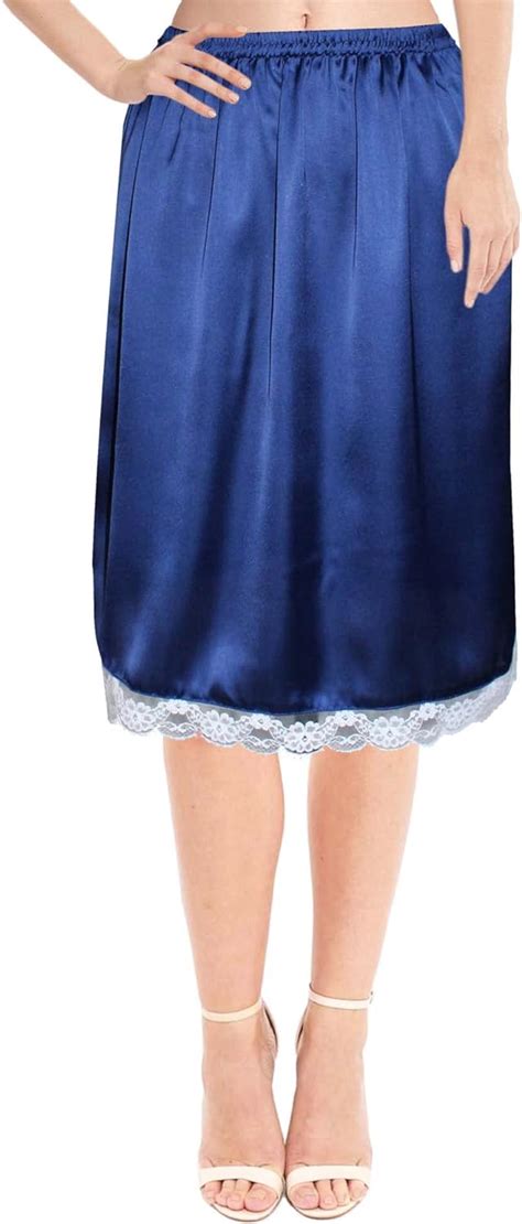 Stylob Satin Half Slip Skirt Navy Blue Lacey Underskirt Lingerie Half Petticoat For Women As1