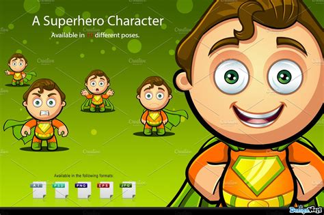 Superhero Character Orange And Green Illustrations Creative Market