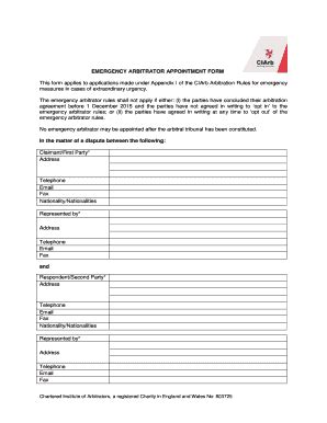 Fillable Online EMERGENCY ARBITRATOR APPOINTMENT FORM In The Matter Of