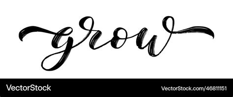 Grow Word Hand Drawn Brush Calligraphy Black Text Vector Image