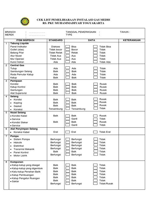 Cek List Pemeliharaan Instalasi Gas Medis Pdf