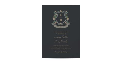 Floral Crest Watercolor Monogram Wedding Invitation Zazzle