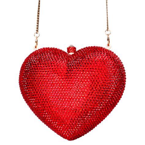 Designer Red Heart Shape Crystal Clutch Bag Rhinestone Evening Bag