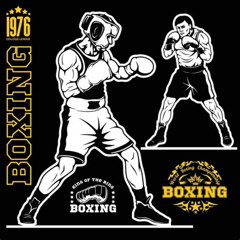 Boxing Set Boxers Emblems Labels Badges Logos And Designed