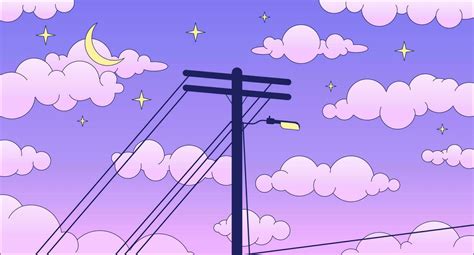 Telephone Pole On Dreamy Night Sky Lo Fi Chill Wallpaper Electrical