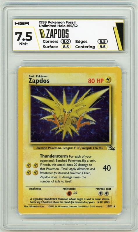 HGA 7 5 Graded Pokemon Card Zapdos Fossil Holo Rare 15 62 EBay