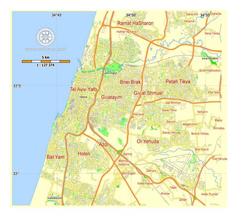 Tel Aviv Yafo Israel Free Printable Svg Map In English