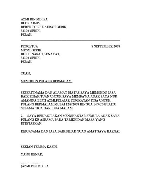 Contoh Surat Permohonan Cuti Awal