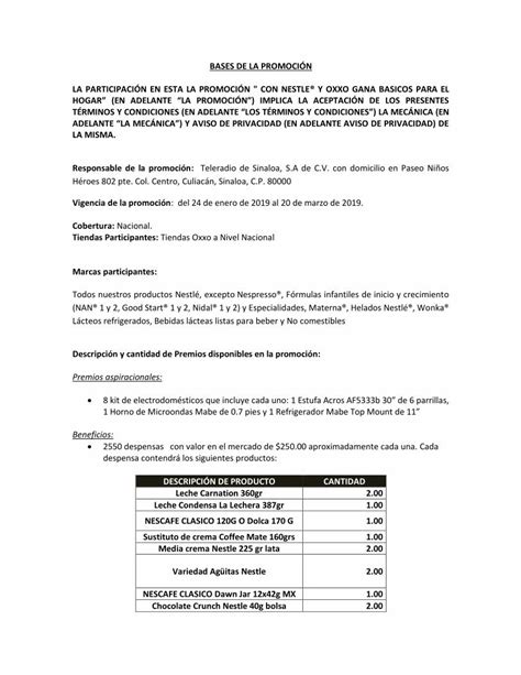 PDF BASES DE LA PROMOCIÓN LA PARTICIPACIÓN EN ESTA LA NESCAFE