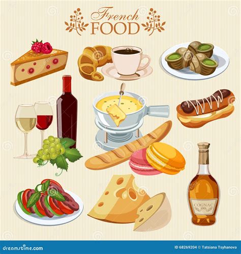 Vector Set Of French Cuisine. National Food Of France. Icons For Menu Stock Photography ...