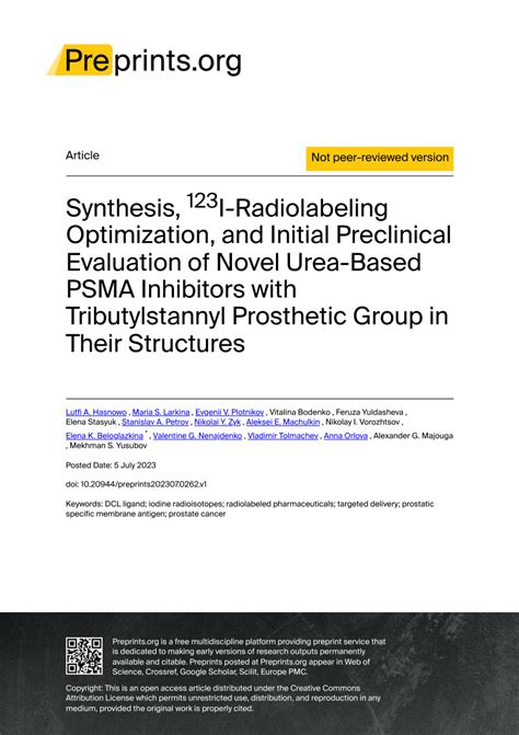 PDF Synthesis 123I Radiolabeling Optimization And Initial