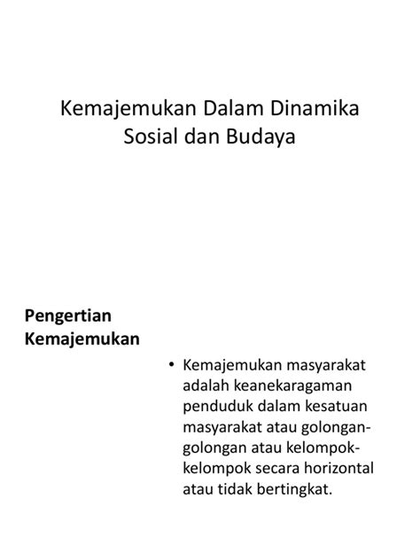 Kemajemukan Dalam Dinamika Sosial Dan Budaya Pdf