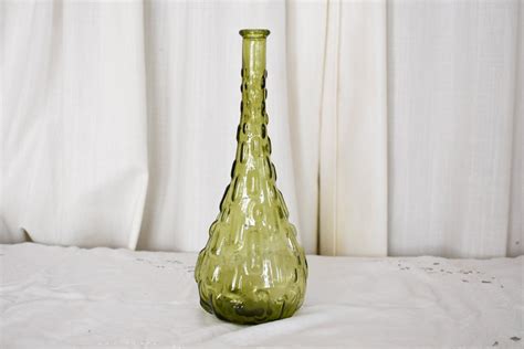 Vintage Empoli Italy Glass Genie Bottle Vase In Avocado Green Etsy