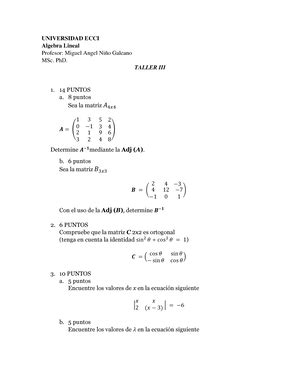 Taller final Álgebra ejercicios Álgebra Lineal Studocu