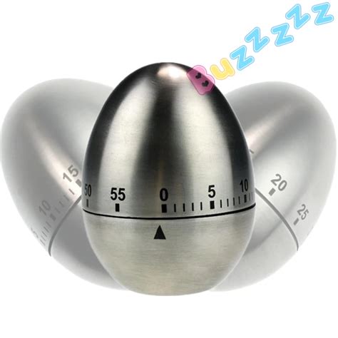 Stainless Steel Egg Shaped Mechanical Kitchen Dial Timer Game Count