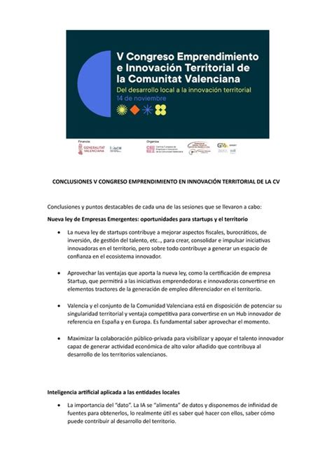 Conclusiones V Congreso Emprendimiento E Innovaci N Territorial De La