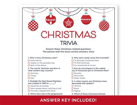 Christmas Trivia Game Printable Holiday Trivia Questions With Answers