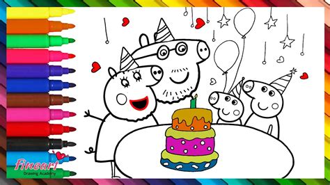 Drawing And Coloring Peppa Pig Celebrates Grandpa Birthday Learn