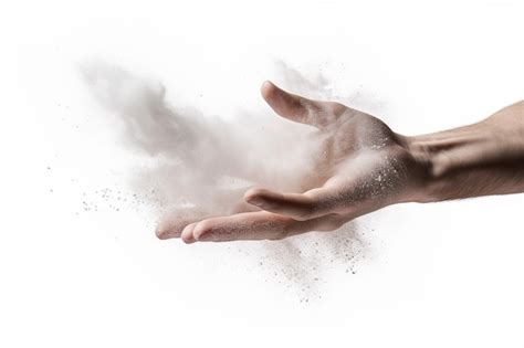 Premium Ai Image Man Hand Tossing A Floating Dust On White Background