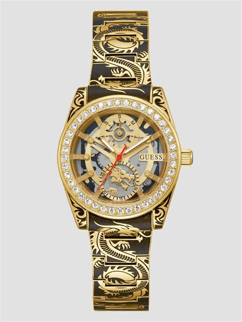 Printed Gold Tone Multifunction Watch GUESS