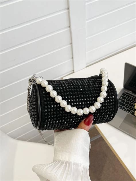 Bolso Cubo Con Dise O De Diamante De Imitaci N Y Perla Artificial Con