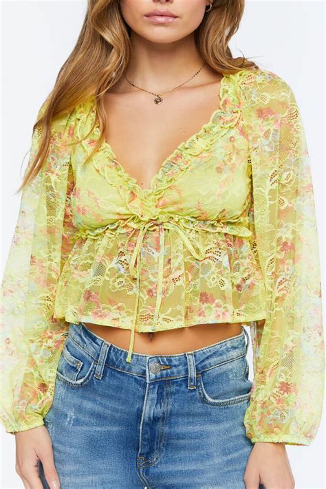 Floral Print Lace Crop Top