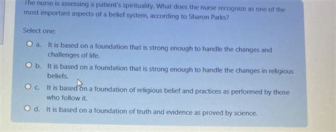 The Nurse Is Assessing A Patients Spirituality What