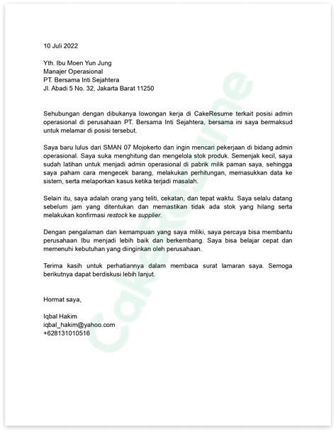 3 Contoh Cover Letter Fresh Graduate [ Tips Non Pengalaman] Cake