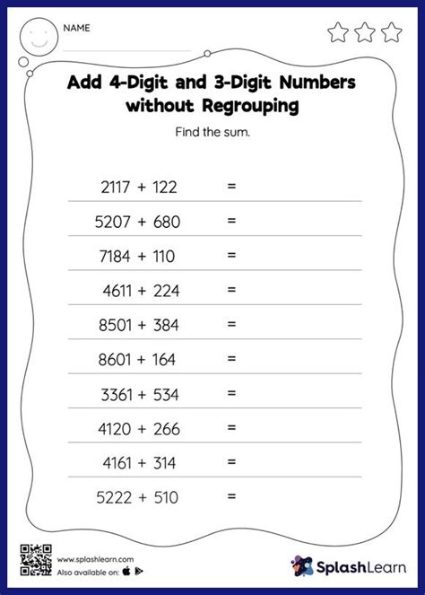 Add 4 Digit And 3 Digit Numbers Without Regrouping Horizontal Addition Worksheet