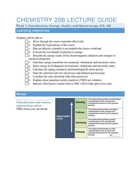 Chemistry B Professor Barr Week Spectroscopy Lecture Guide